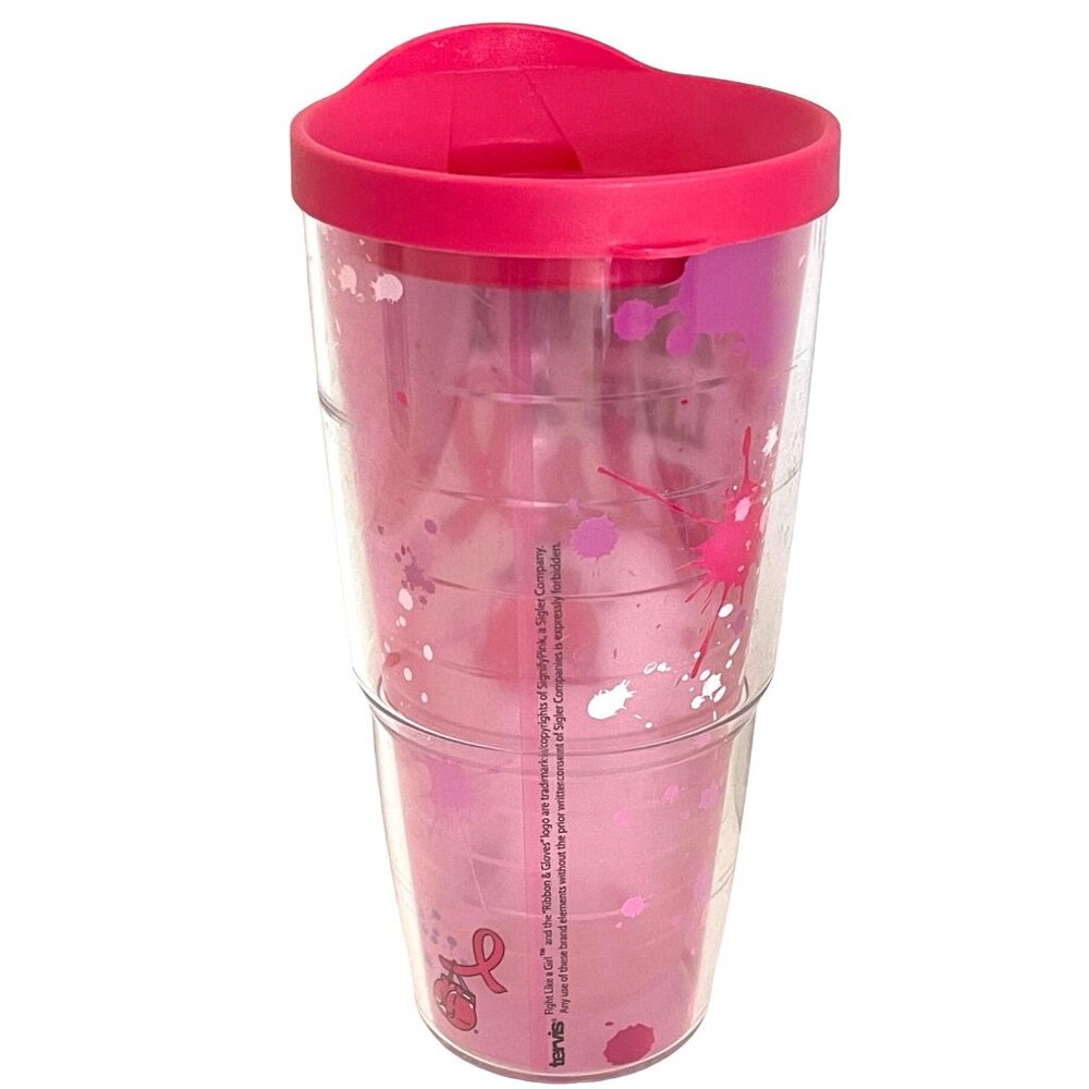 Pink Fight Like A Girl Breast Cancer Tervis Tumbler 24 oz with Pink Lid BPA-Free - Picture 2 of 11